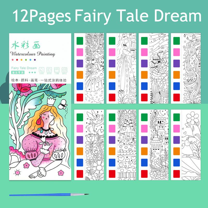 12/20 Premium-Quality Sheets First-Class Portable Superior-Grade Coloring Premium-Quality Book Superior-Grade Children High-Standard Watercolor