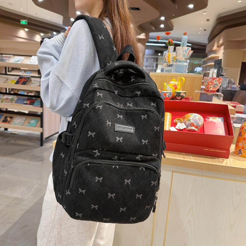 Dreiteiliger Schleifen-Rucksack Cord-Rucksack Schülerschultasche