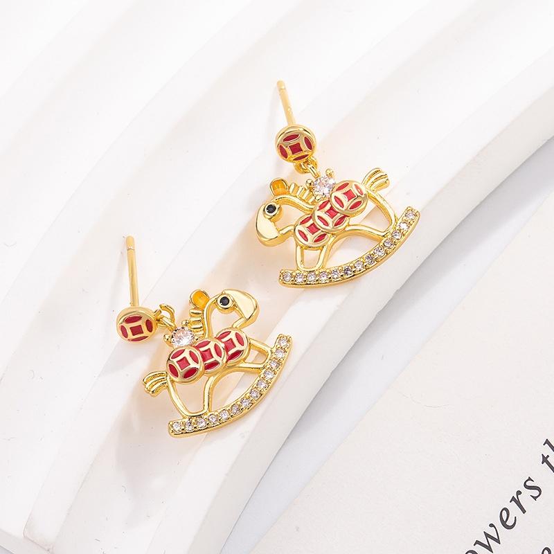 2026 Charm Pony Stud Earrings Women's Mini Synthetic Zircon Lucky Horse Earring Party Music Festival Daily Jewelry