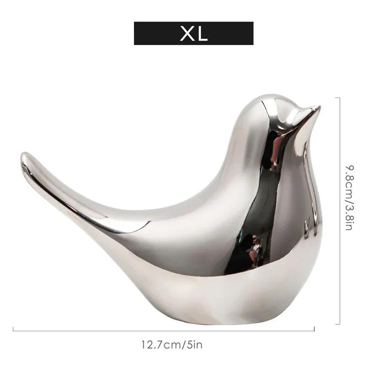 Nordic Silver Ceramic Bird Figurine, Mini Animal Statue for Living Room Desk Decor, Wedding Gift & Modern Home Decoration