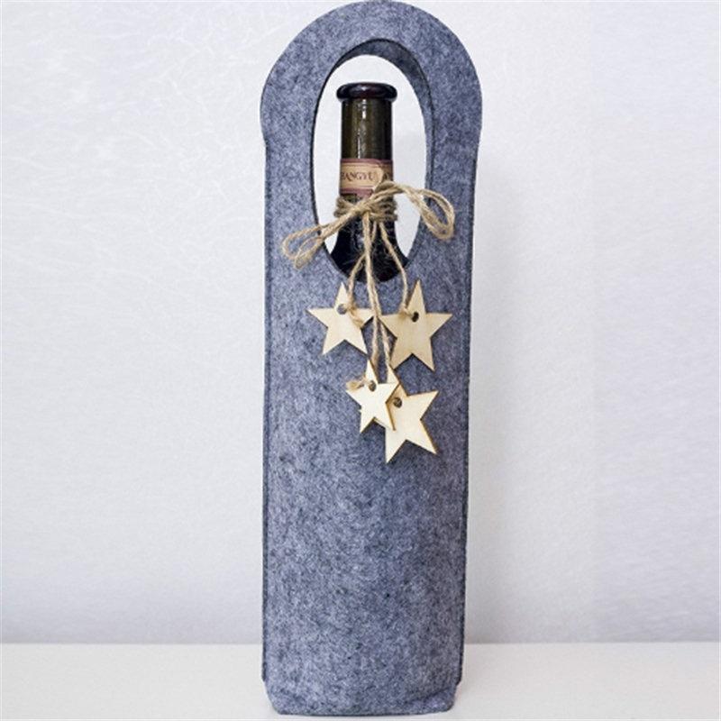 Christmas Red Wine Bottle Cover Star Pendant Felt Christmas Wine Cover Red Wine Gift Felt Bag