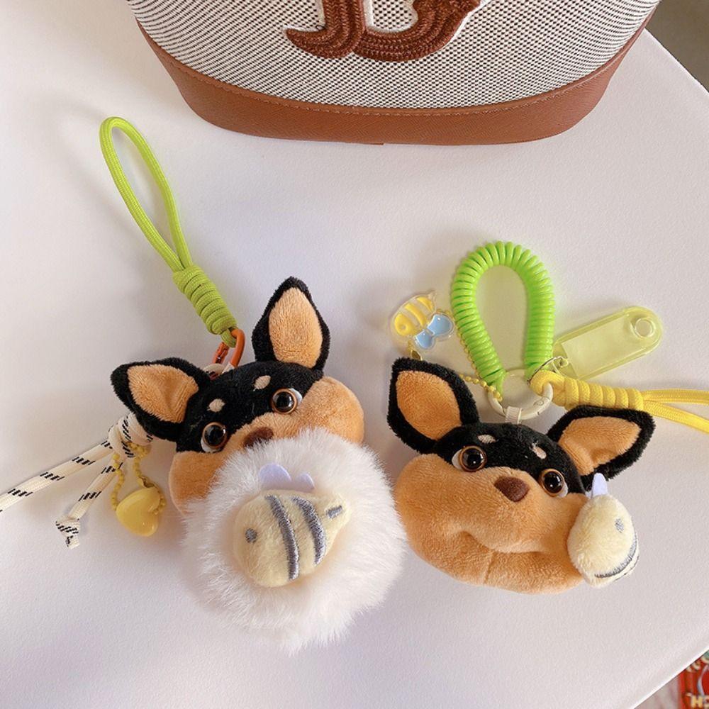 Big-faced Dog Plush Bee Dog Keyring Bag Charm Honeybee Dog Keychain  Party Supplies