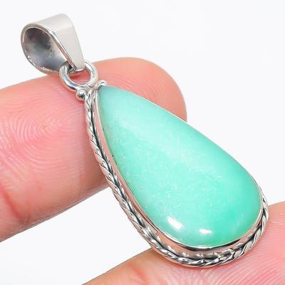 Natural Chrysoprase Gemstone 925 Solid Sterling Silver Gift Pendant 1.75" n2M12