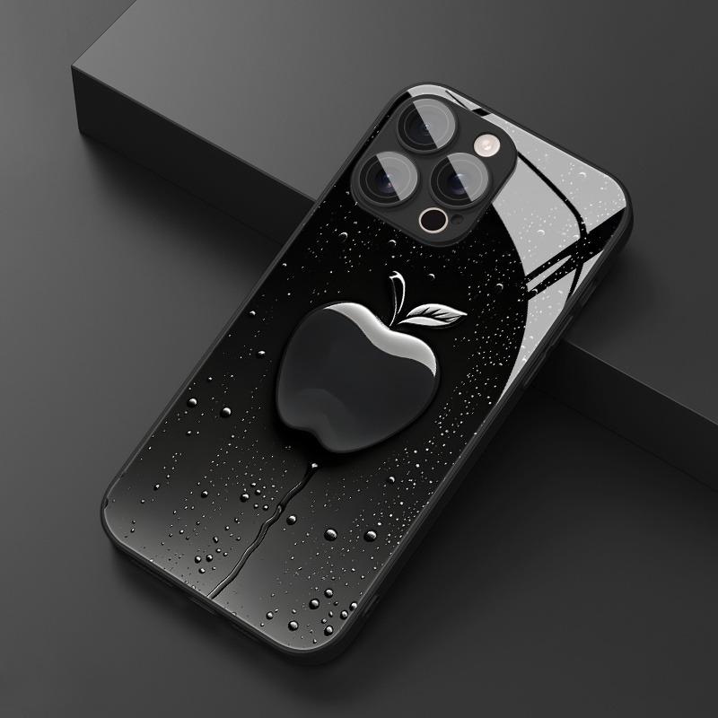 Black Mist Water Droplets For Apple Pattern Glass Phone Case For iPhone 11 12 13 14 15 16 17 Pro Max 17Air 7 Plus XR XS X Cover