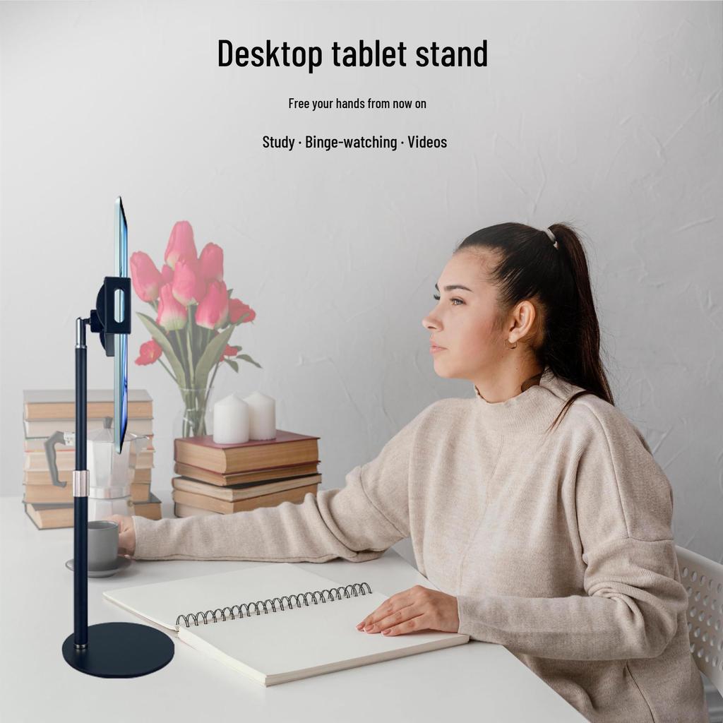Adjustable Metal Telescopic Phone & Tablet Holder with Round Base