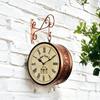 (10 INCH - One Side English Other Roman Numbers) Vintage Clock Iron Handcrafted Double Side Analog Clock , Rose Gold Finish, Floral Design