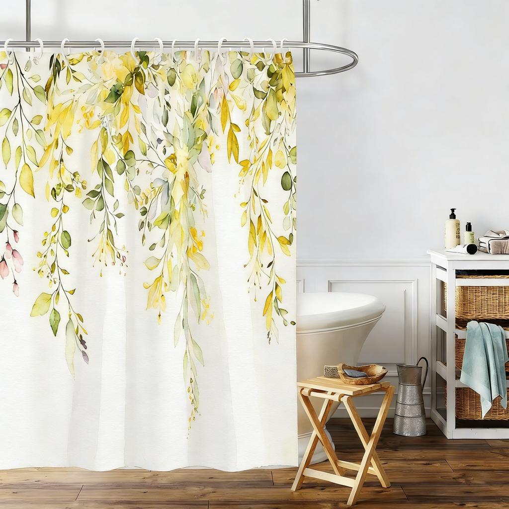 White Gardenia Watercolor Floral Waterproof Shower Curtain for Bathroom Decor