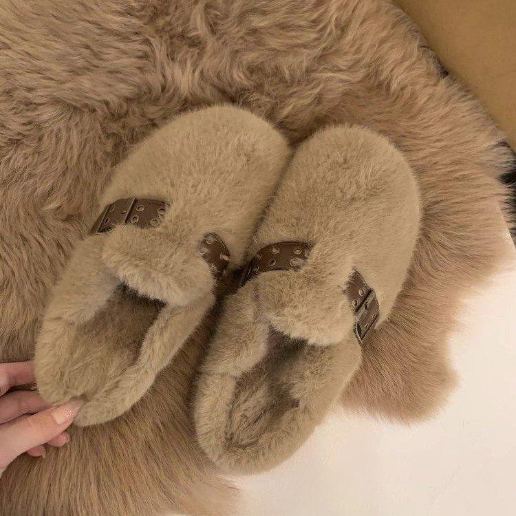 Internet Celebrity Thick-soled Fluffy Slippers Women's Outer Wear 2025 New Autumn and Winter Explosion Small Fragrant Wind Plush Bag Head Half Slipper