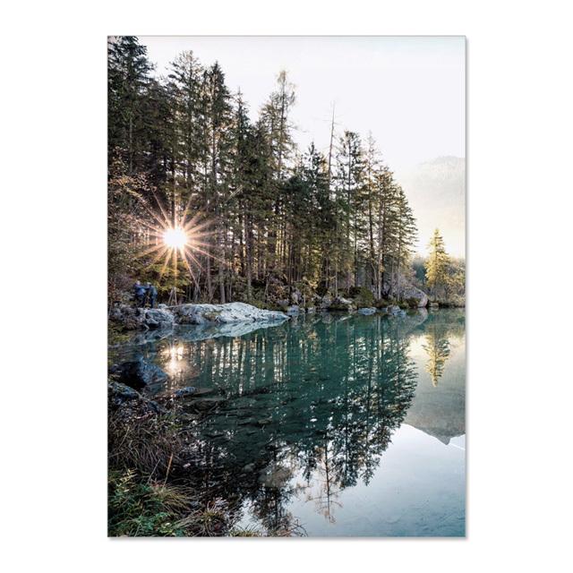 Nordic Landscape Sunrise Sika Deer Wall Art Canvas Painting Nordic Posters and Printed Wall Pictures for Living Room Decor No Frame