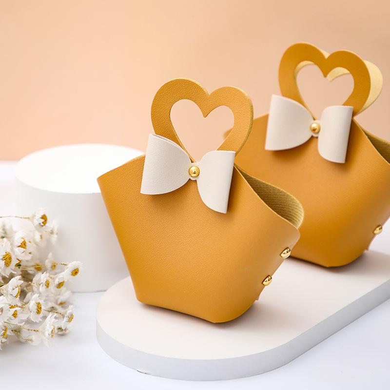10/20PCS Leather Gift Bags Bow Ribbon Packaging Bag Wedding Favour Distributions Bags Christmas Candy Packaging Box Mini Handbag