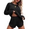 2026 Women Knit Pajama Set, Long Sleeve Top & Shorts, Casual Loungewear Home Sportswear