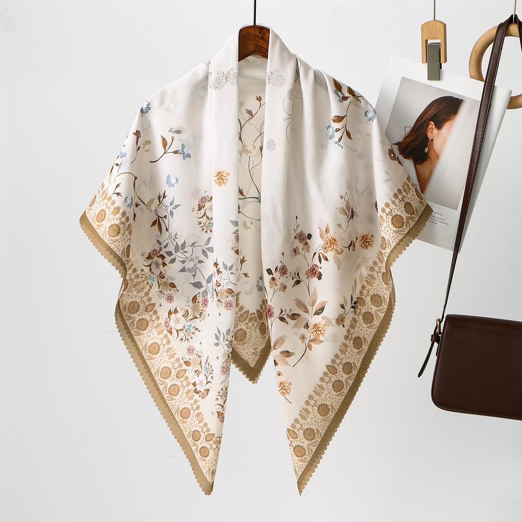 Blumenmuster Wellen Viskose Quadratisches Tuch Muslimische Hijabs Baumwoll Kopftuch Damenmode Malaysia Taschentuch Foulard 110*110cm