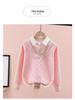 Mädchen Sweatshirt im Zweiteiler-Look – Frühlings-/Herbstmode Hemdkragen Langarm-Oberteil für große Kinder.