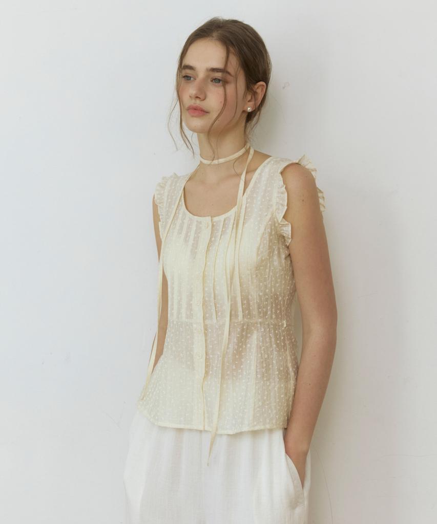 ADAUL Frill Mini Flower See Through Blouse - Cream