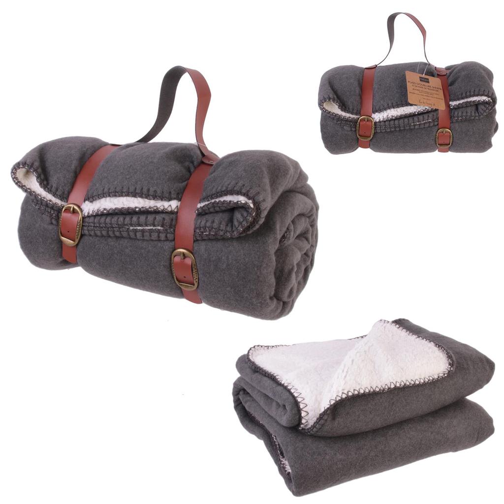 Les Trésors De Lily [Q4761] – Transportable Fleecedecke „Hiking“ grau – 120x150 cm