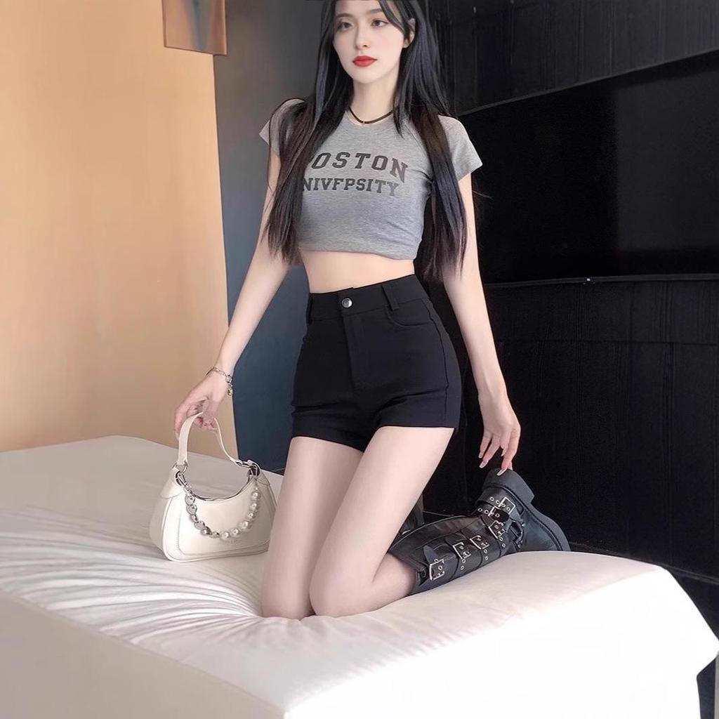 Women's 2025 Spicy Girl High-Waisted Black A-Line Shorts - Slimming & Cool Summer Hot Pants