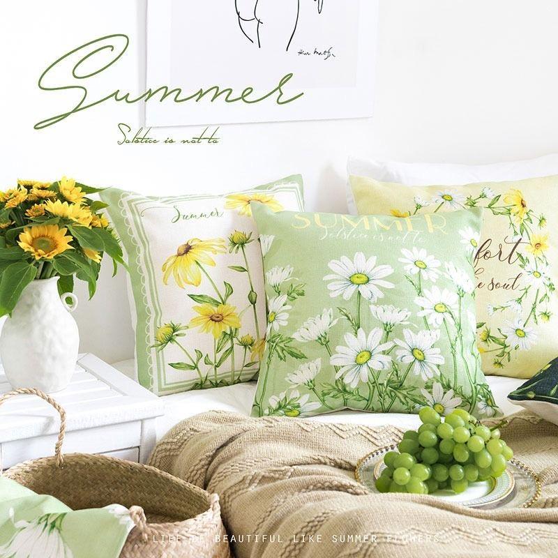 Fresh Plant Flower Pattern Pillow Cover Sofa Living Room Cushion Cover Car Homestay Waist Pillow Pillow Pillowcase