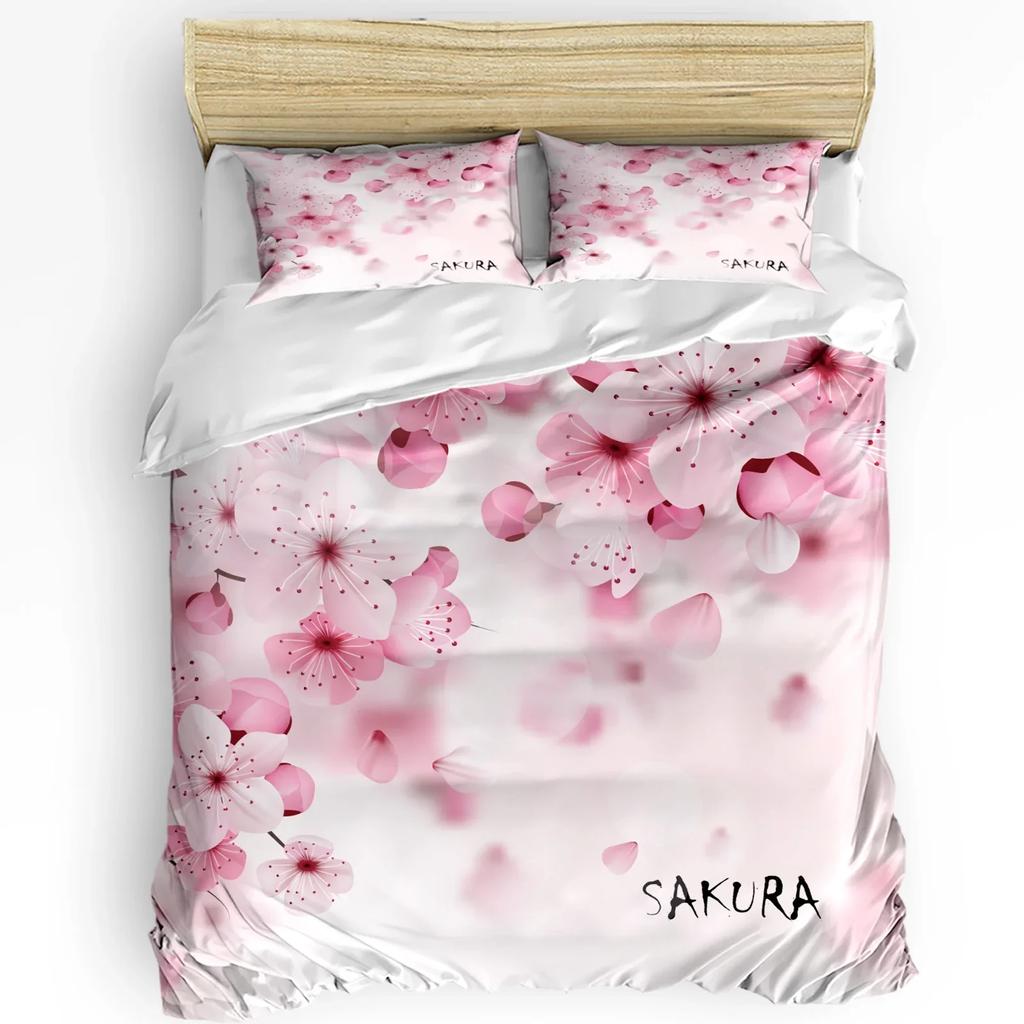 Plant Pink Cherry Blossom Art Bedding Set 3pcs Duvet Cover Pillowcase Kids Adult Quilt Cover Double Bed Set Home Textile