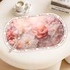 Oval Soft Pink Peony Placemat Floral Frame Print Waterproof Non Slip Heat Resistant Dining Desk Decor Pad Kitchen Mat