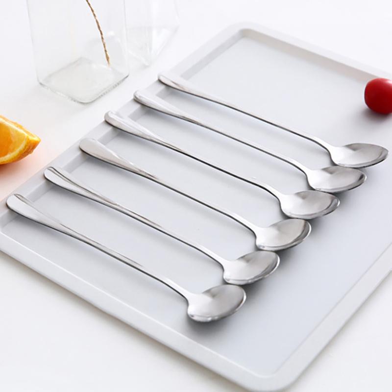 Stainless Steel Spoon Long Handle Coffee Spoon Ice Cream Stirring Spoon Meal Tableware Spoon Household Dinner Spoon Fruit Fork