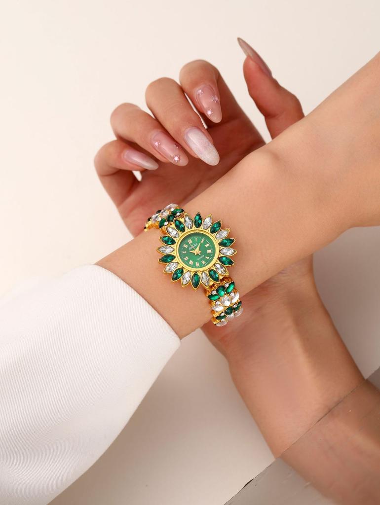 New creative flower curve design flower shape diamond women's quartz watch bracelet watch