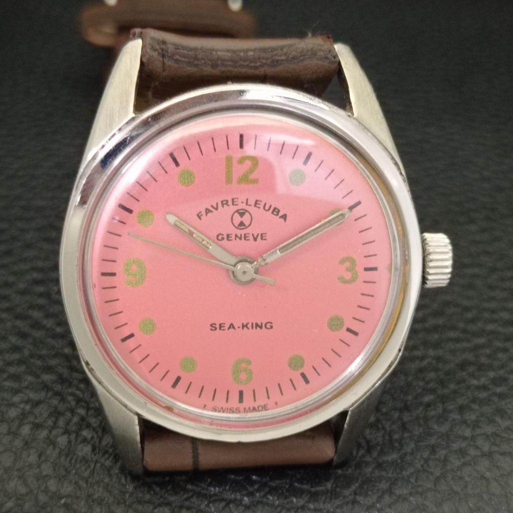 SWISS VINTAGE FAVRE LEUBA 111 SEA KING HAND-WINDING MENS PINK WATCH A702010-5 R208-a702010