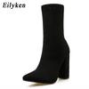 Fashion Eilyken New Women Ankle Boots Autumn Winter Fashion Pointed Toe Heel Zipper Ladies Chelsea Booties Shoes Plus Size 35-42