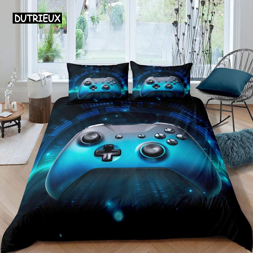 Gaming Bedding Set Game Bed Cover 135 for Adults Kids Soft Microfiber Modern Gamepad Duvet Cover Decorative with Pillowcase