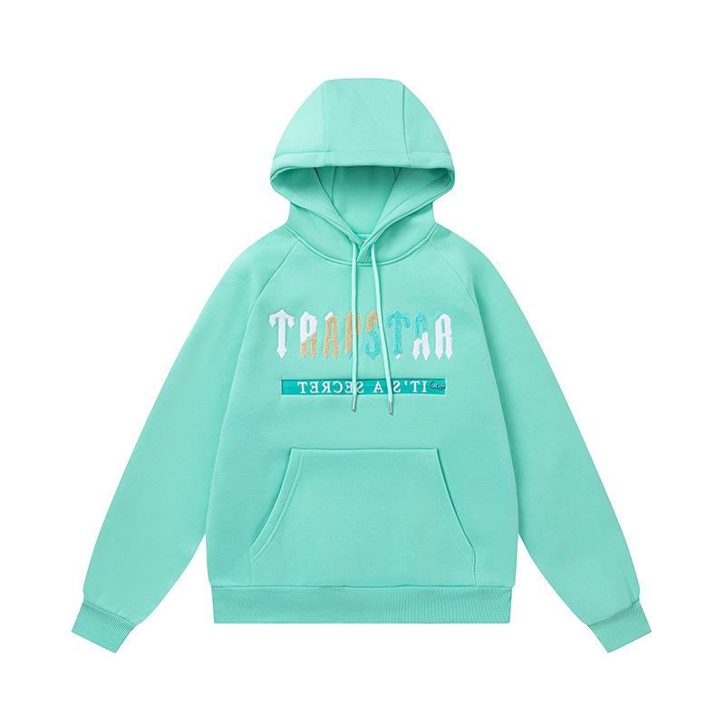 Foreign trade new rainbow color matching letter embroidery velvet loose hooded sweater casual trousers set men and women the same style