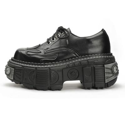 Punkový styl Kovová dekorace Silná podrážka Tenisky Dámské Gotické boty Rock Černá kůže Šněrovací Výška podpatku 6CM Platformové boty