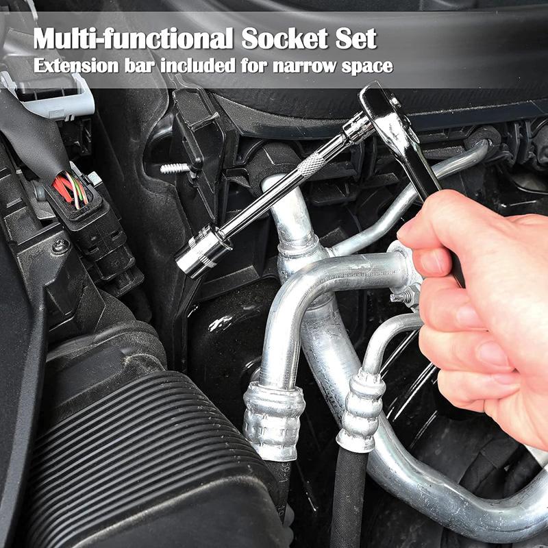 Set de scule de 46 buc pentru scule de mașină, șurubelniță și biți cu clichet, cheie rapidă, cheie, cheie, cheie, unelte de mână