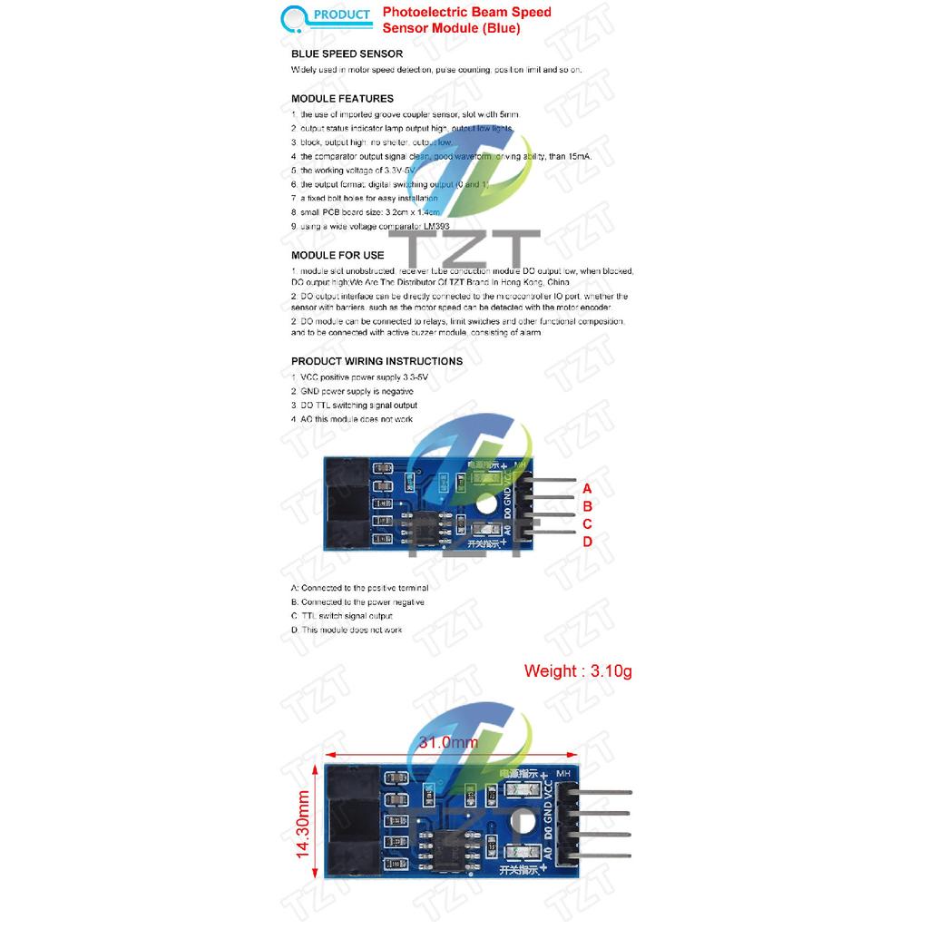 Photoelectric Beam Speed Sensor Module 3.3V-5V Slot-Type Optocoupler Tacho-Generator Counter For Arduino/51/AVR/PIC Diy Kit