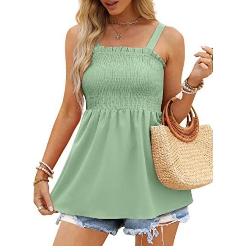 

SOWOOLIFE женские модные повседневные однотонные подтяжки без рукавов с квадратным воротником, блузки и рубашки M светло-зеленый