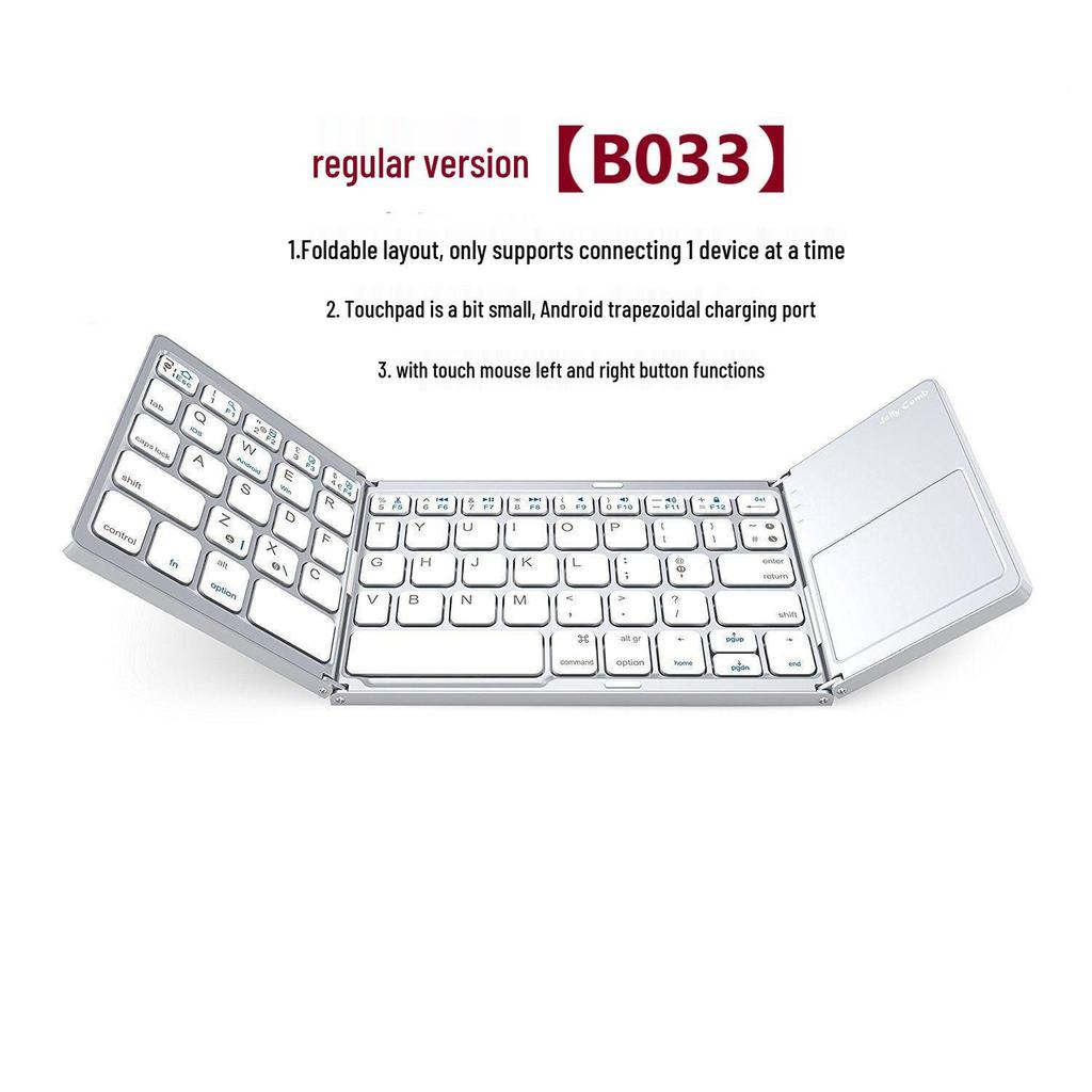 Upgraded B033 Plus Tri-Fold Bluetooth Keyboard with Touchpad & Type-C Charging