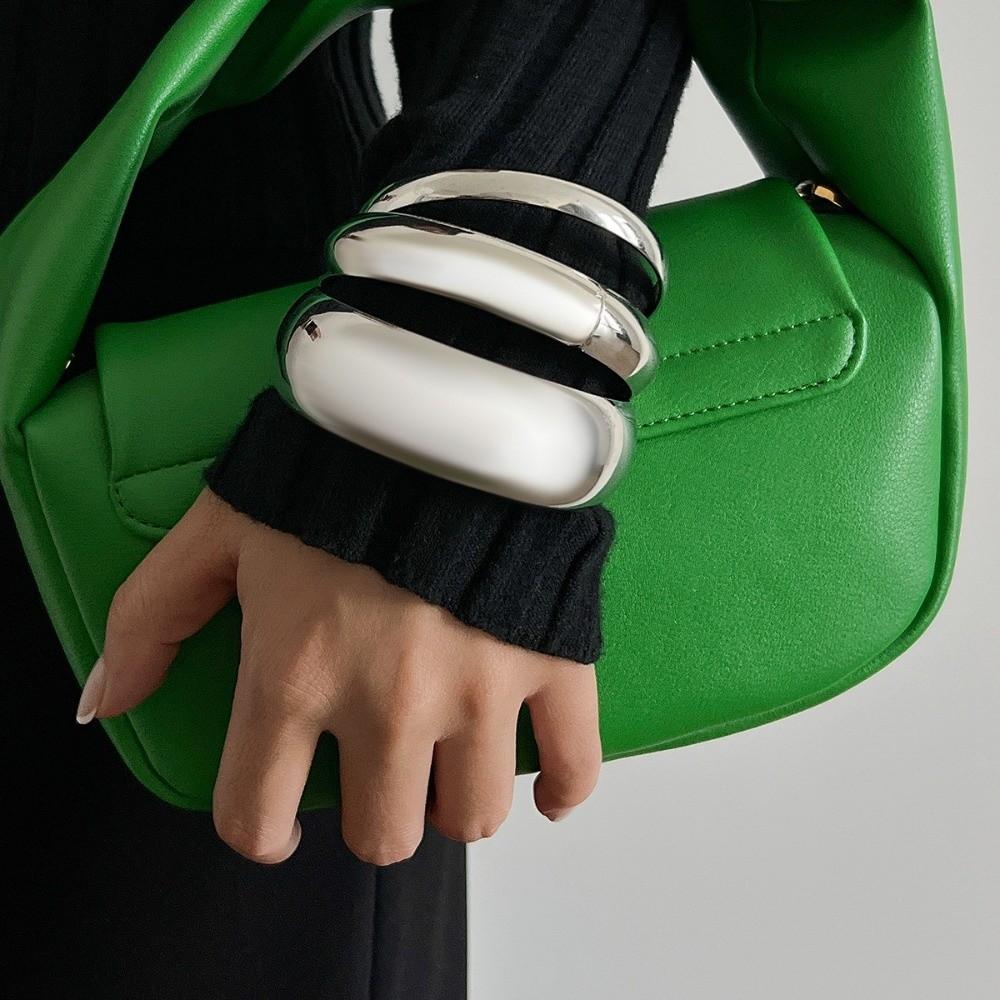 Gold Silver Color Metal Bracelets Set Geometric Wide Stackable Bangles Multilayer Bangles Gifts