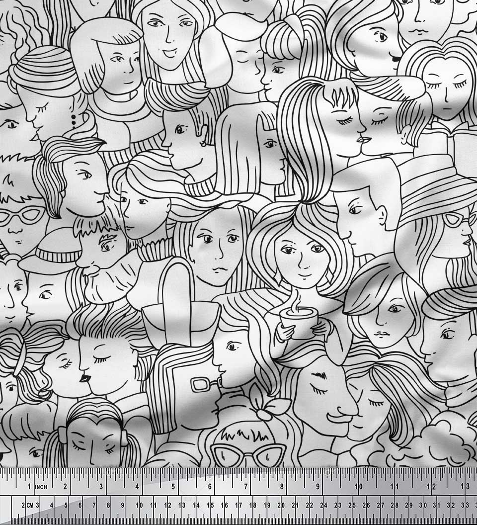 

Тканина Soimoi Red Japan Crepe Satin Тканина з принтом людського обличчя на метри 42 дюйми 42 Inch Wide - Poly Crepe білий