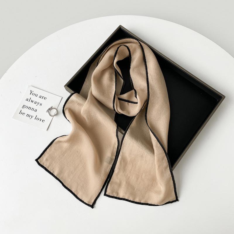 Solid Color Small Scarf for Women Korean Style Versatile Thin Narrow Long Scarf with Hairband Temperament Streamer Scarf