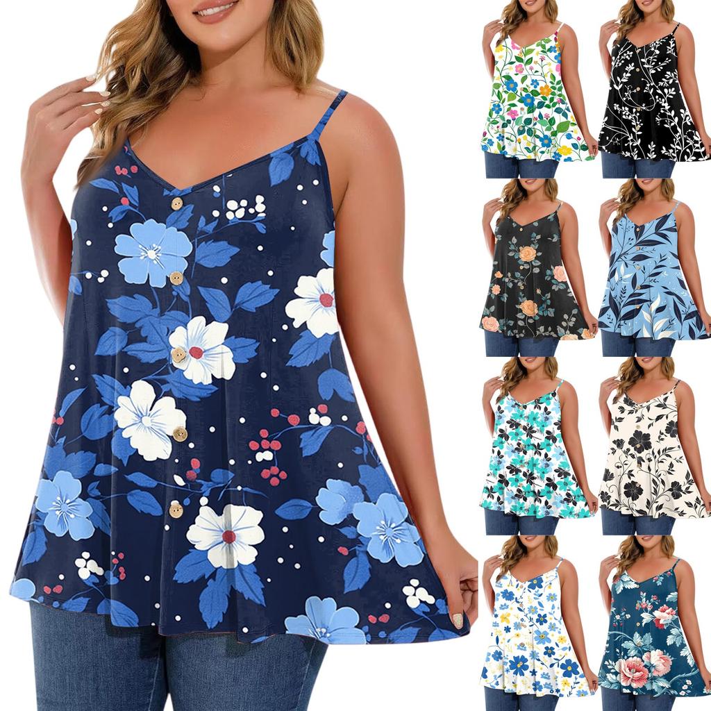 Dámská ležérní vesta plus size s nastavitelnými ramínky, top tílko bez rukávů s výstřihem do V