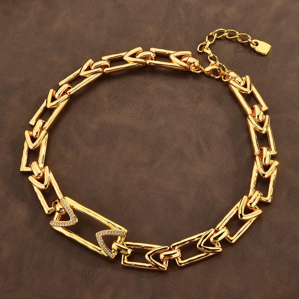 Spanish Geometric Splicing Diamond Exaggerated Clavicle Necklace Women S K Gold Exaggerated Accessories