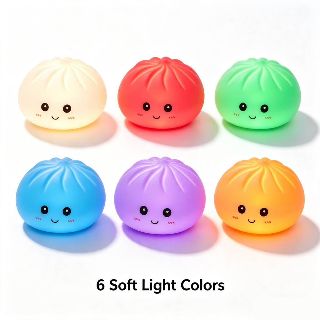 Soft Silicone Night Light, Cute Bun-Shaped Dimmable Bedside Lamp for Bedroom Nursery