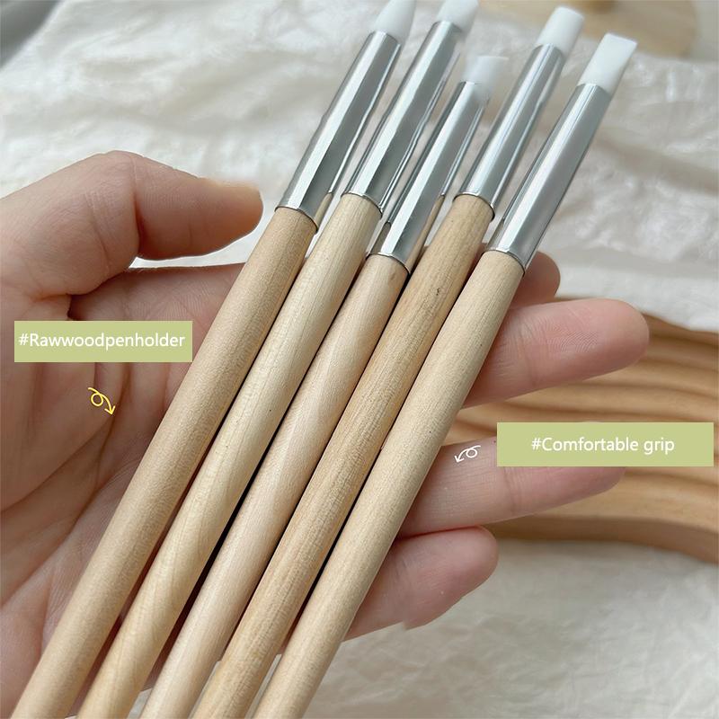 5Pcs/Set Silicone Wooden Handle Nail Art Pen Brush Uv Gel Polish Tip 3D Image Diy Dotting Polish Brushes Diy Sculpture Pen