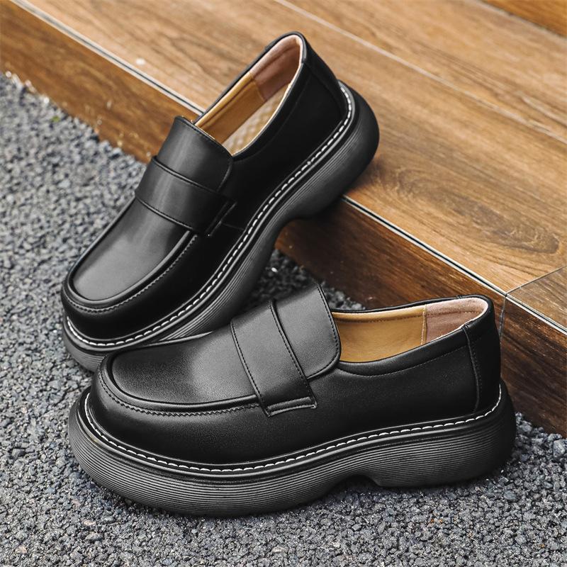 men's fashion original leather shoes slip-on driving shoe party banquet dresses black trendy platform loafers gentleman footwear