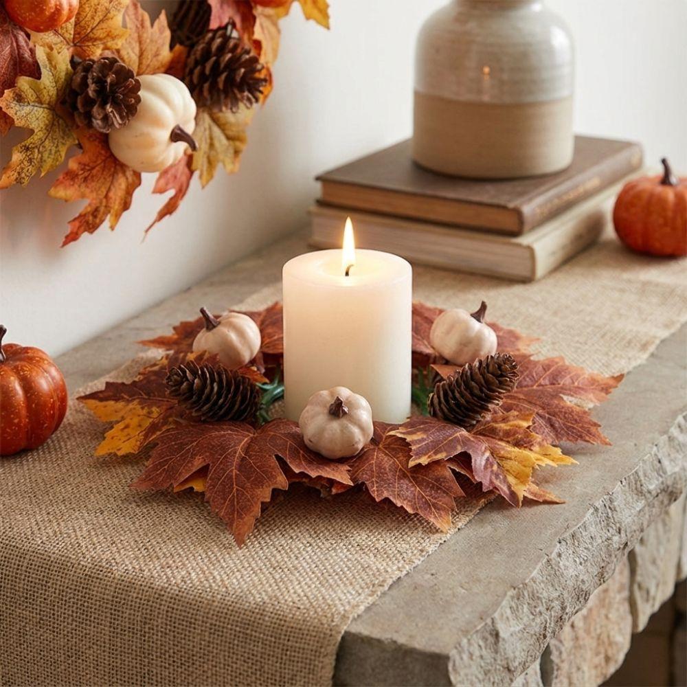 Simulation Artificial Maple Leaves Garland Pumpkins Fall Mini Wreath Fireplace Window