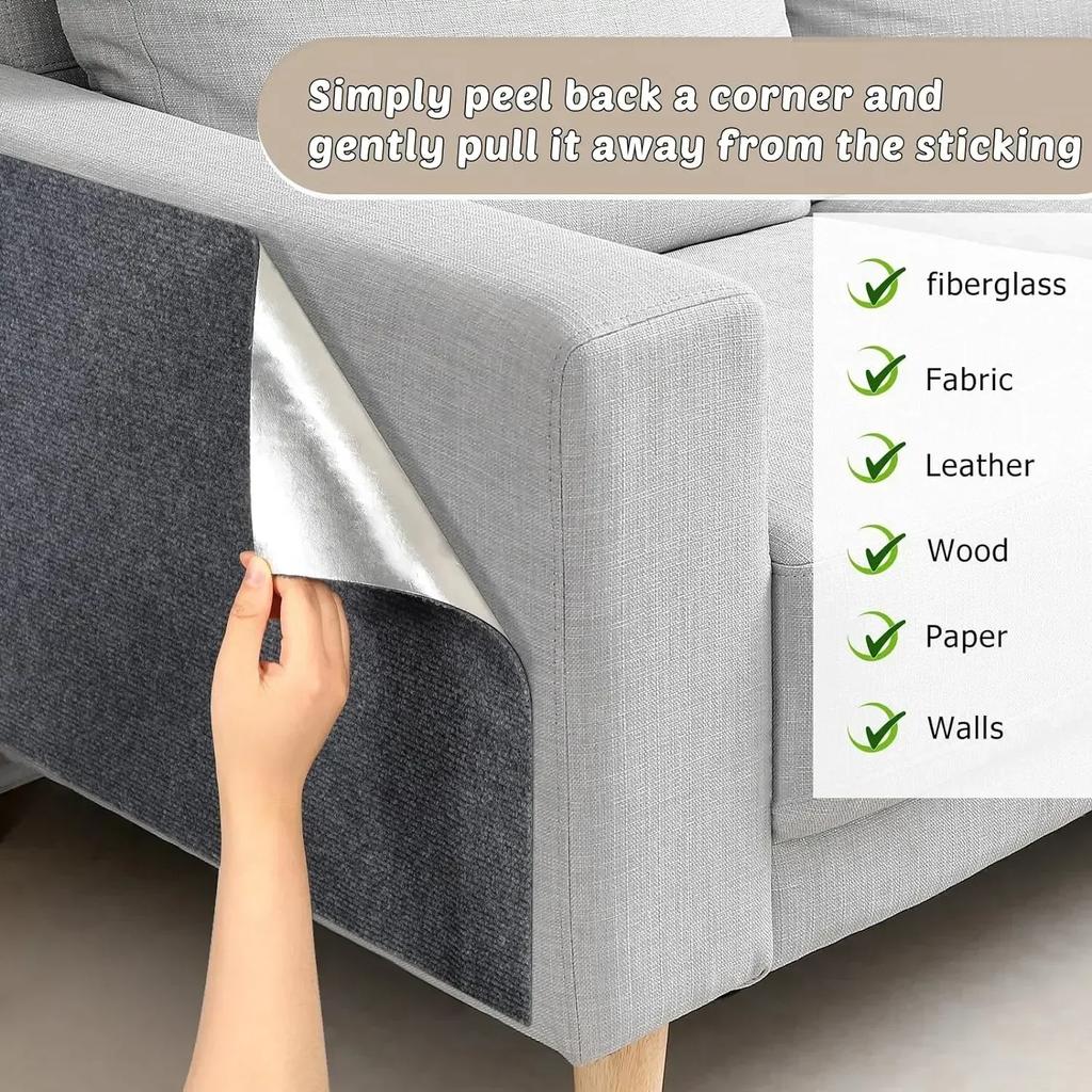 Self-Adhesive Cat Scratching Mat Trimmable Sofa Protector with Removable Carpet - Anti-Scratch Board & Play Pad for Cats