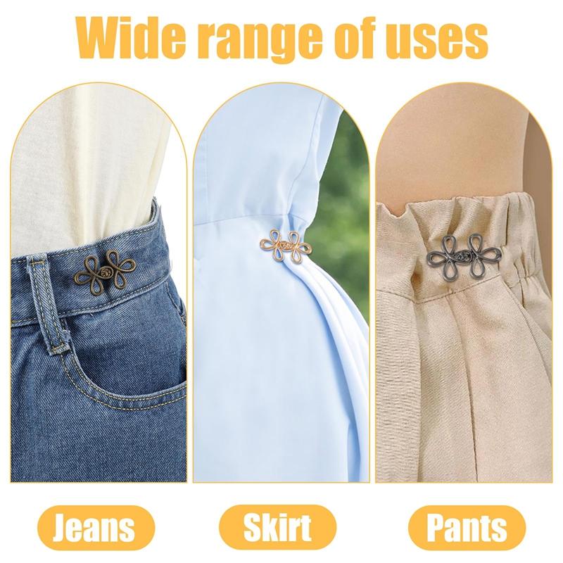 2/4 Τεμάχια Εύκολη Εγκατάσταση Χωρίς Ράψιμο Κουμπιά Σφιγγόμενης Μέσης Τζιν Αποσπώμενη Μεταλλική Πόρπη Ρυθμιστή Μέσης με Σχέδιο Λουλουδιού