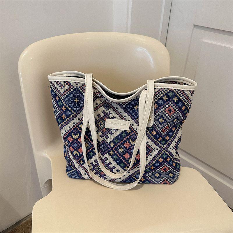 

Popular texture versatile ethnic style tote bag women s 2025 new trendy large-capacity canvas bag shoulder handbag синий