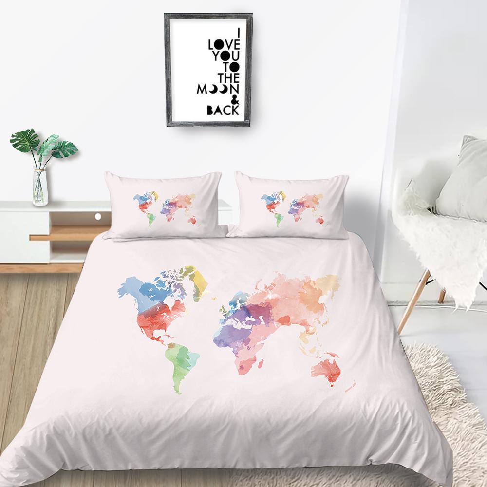 3D Map Printing Duvet Cover Set with Pillowcase Cartoon Home Textiles Bedding Set Children Twin Single Size Bed Sets