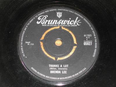 7inch Record BRENDA LEE - Thanks A Lot 05927 Brunswick 1965 UK Soul/Funk Used