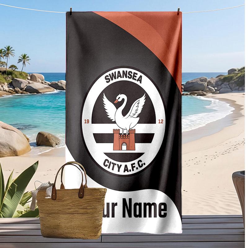 Swansea City FC Personalisiertes Bedrucktes Strandtuch Fußballlogo Unterstützung Benutzerdefinierter Name Text Absorptionsfähiges Handtuch für Sport Reisen Besonderes Geschenk