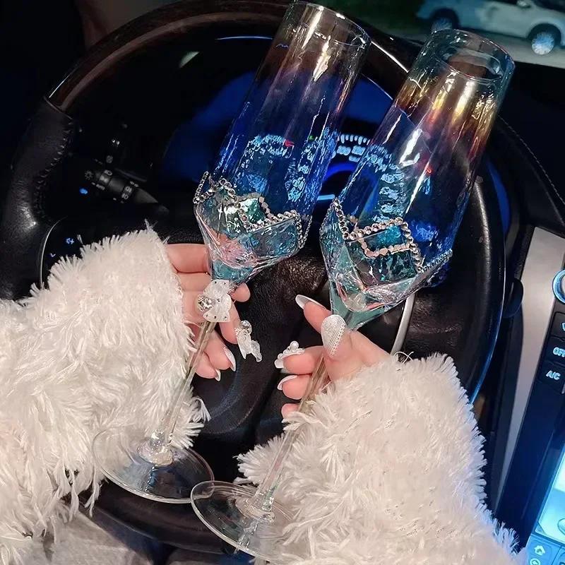 Colorful Diamonds Red Wine Glass High Appearance Level Light Luxury Crystal Red Wine Cup Antique Glass Stemware Champagne Cup